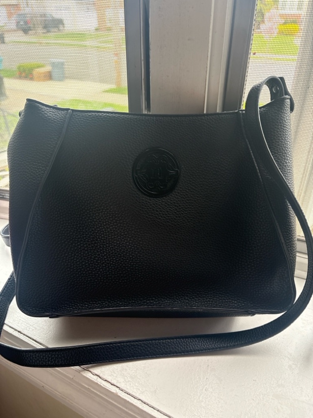Nanette Lepore Black Crossbody Bag Pebbled Faux Leather Shoulder Purse